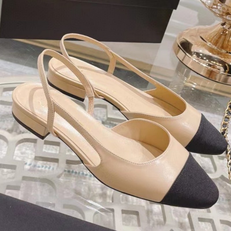 

Accessories Dress Shoe Designer Sandals Leather Color Matching Shoes Women's Retro Printed Coarse Heel Leisure 2.5Cm Ultra-low Heel, As pic