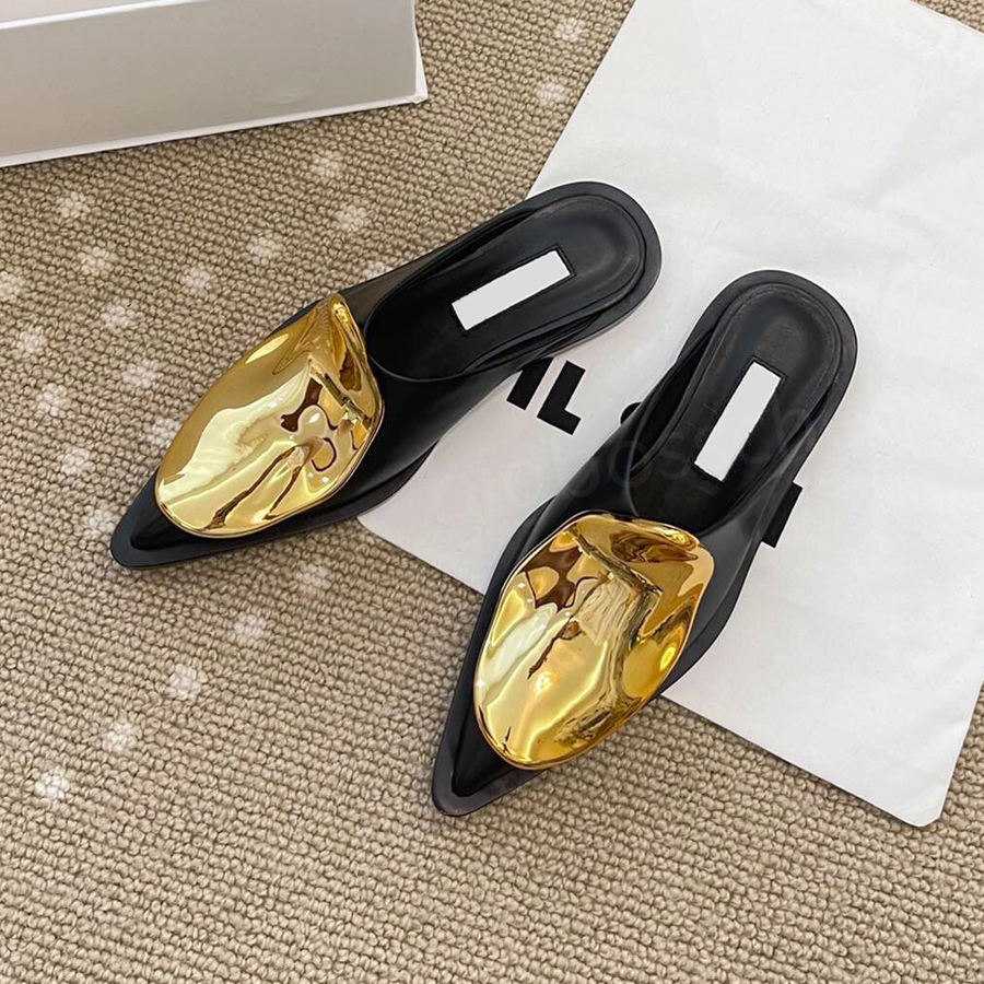 

Jil designer women's flip-flops leather summer sandals Sander fashion casual flat pointed metal piece beach black white outdoor trend flip-flops with box 35-40