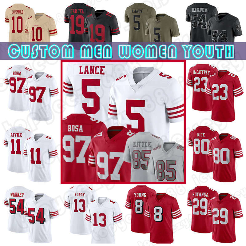 

Trey Lance Football 13 Brock Purdy Deebo Samuel George Kittle Jersey Nick Bosa Jerry Rice Fred Warner Jimmy Garoppolo 49ers Brandon Aiyuk San Francisco Kyle Juszczyk, Custom mens(49ren)