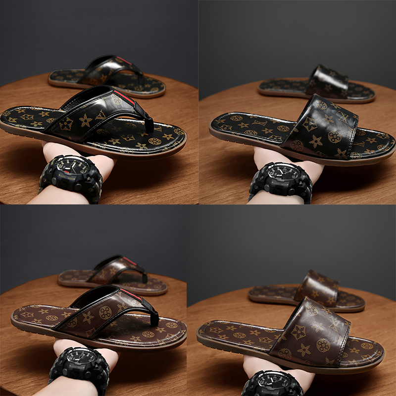 

Luxury designer flip flops flip flops summer fashion striped pattern brocade anti-slip soft bottom wide flat slide men's beach casual sandals slippers, 0088 black