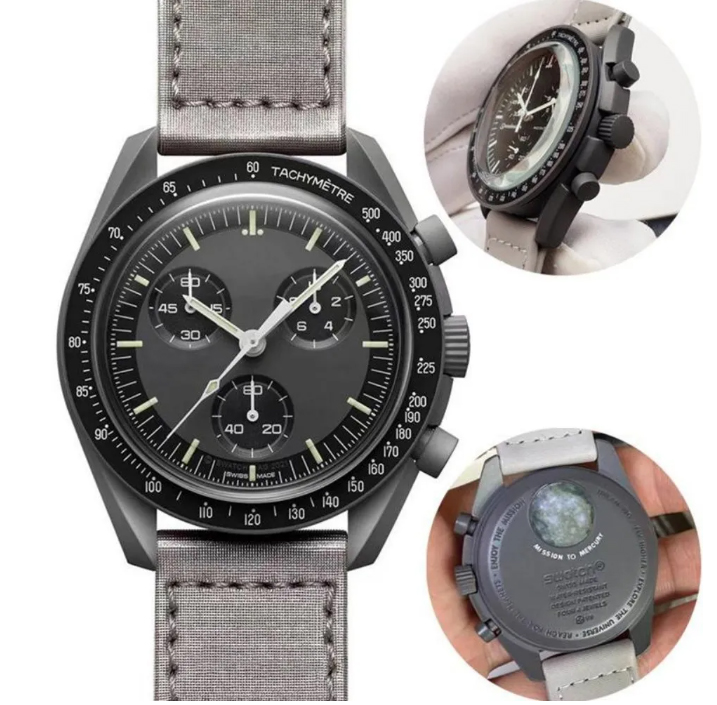 Bioceramic Mens 6 Pins Moon Earth Montres Quartz Chronographe Montres Mission To Mercury 42mm Nylon James Montre De Luxe Édition Limitée Maître M