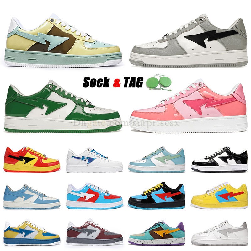 

Bapastas Running Shoes Sta Sk8 Plat-forms Flats Sneakers Bapestars Fashion Paste Pink Purple Black Green Patent Camo Grey Orange Leather Bapes Baped Bapex Trainers, B20 black suede