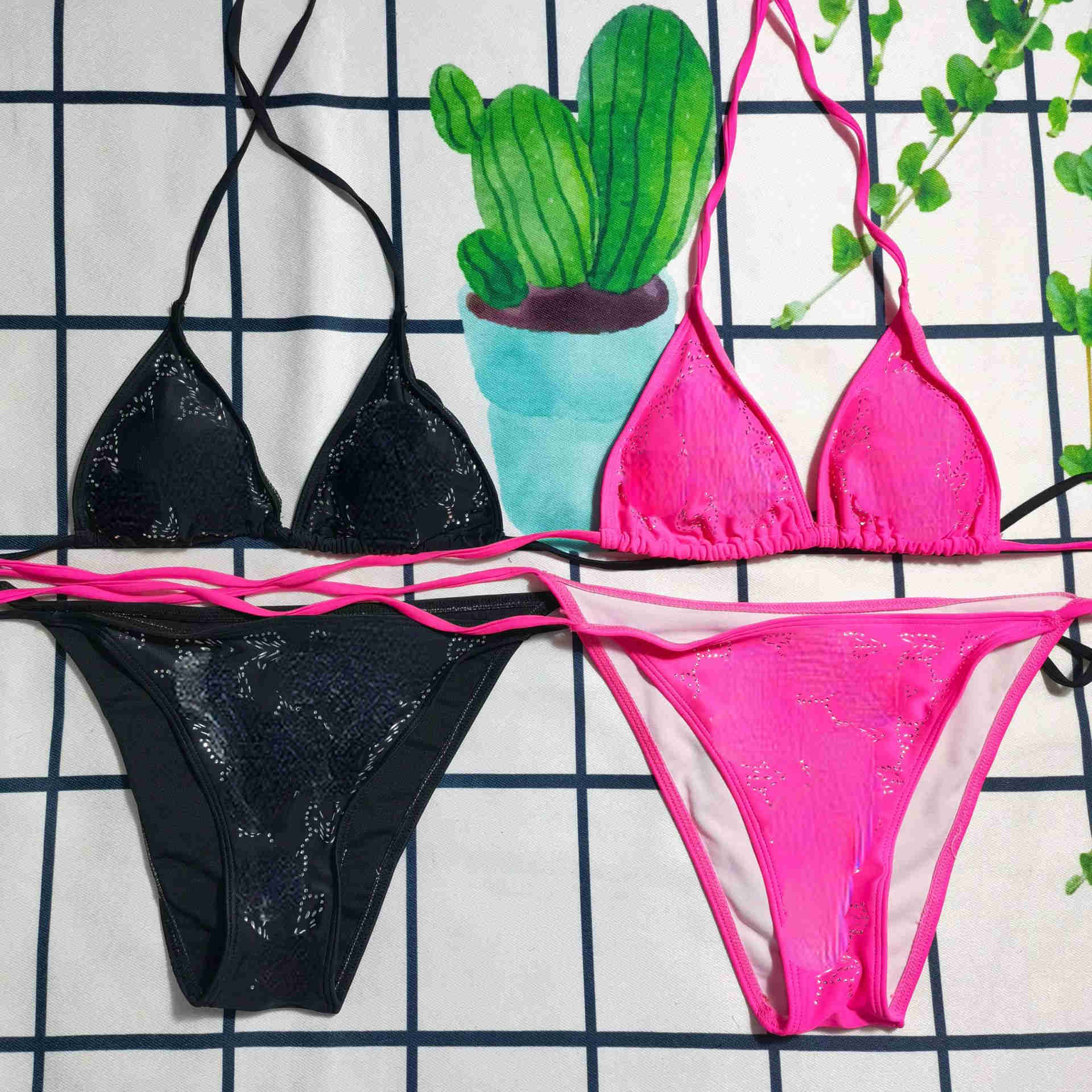 

Brand Women' Swimwear designer design New swimsuit women' split BIKINI TRIANGLE Rhinestone women' swimsuit plus size -XL, Black