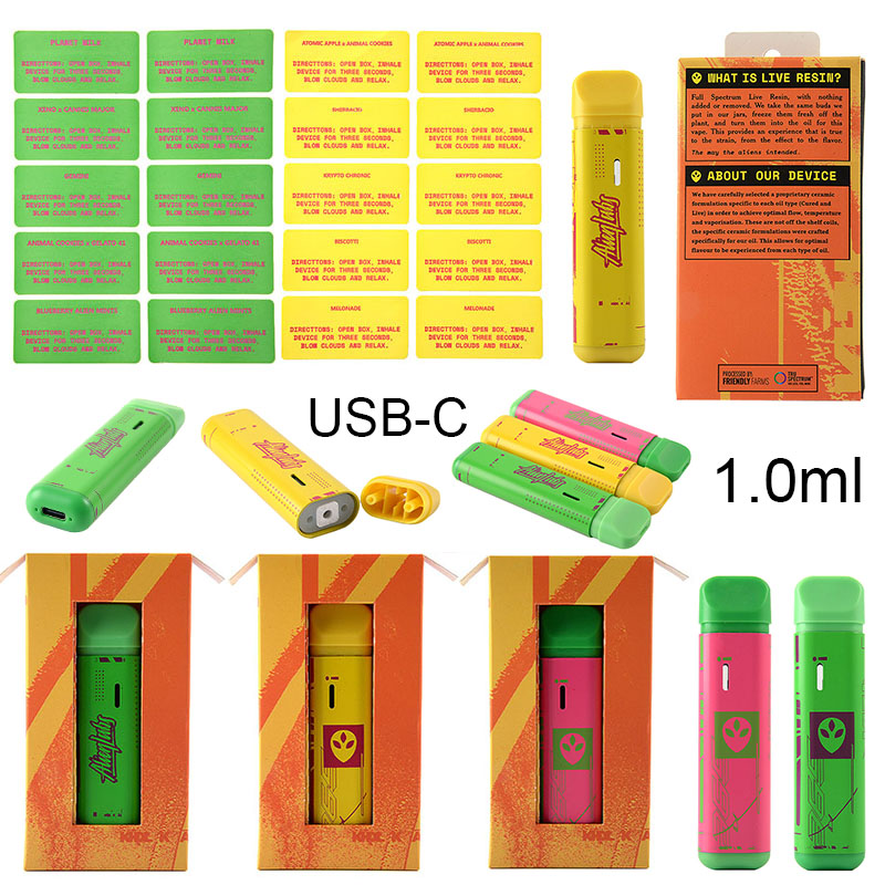 

NEW Alien Labs Rechargeable Disposables E cigarettes Vapes Pens 1.0ml USB-C Empty Pods 260mah Battary 10flavors