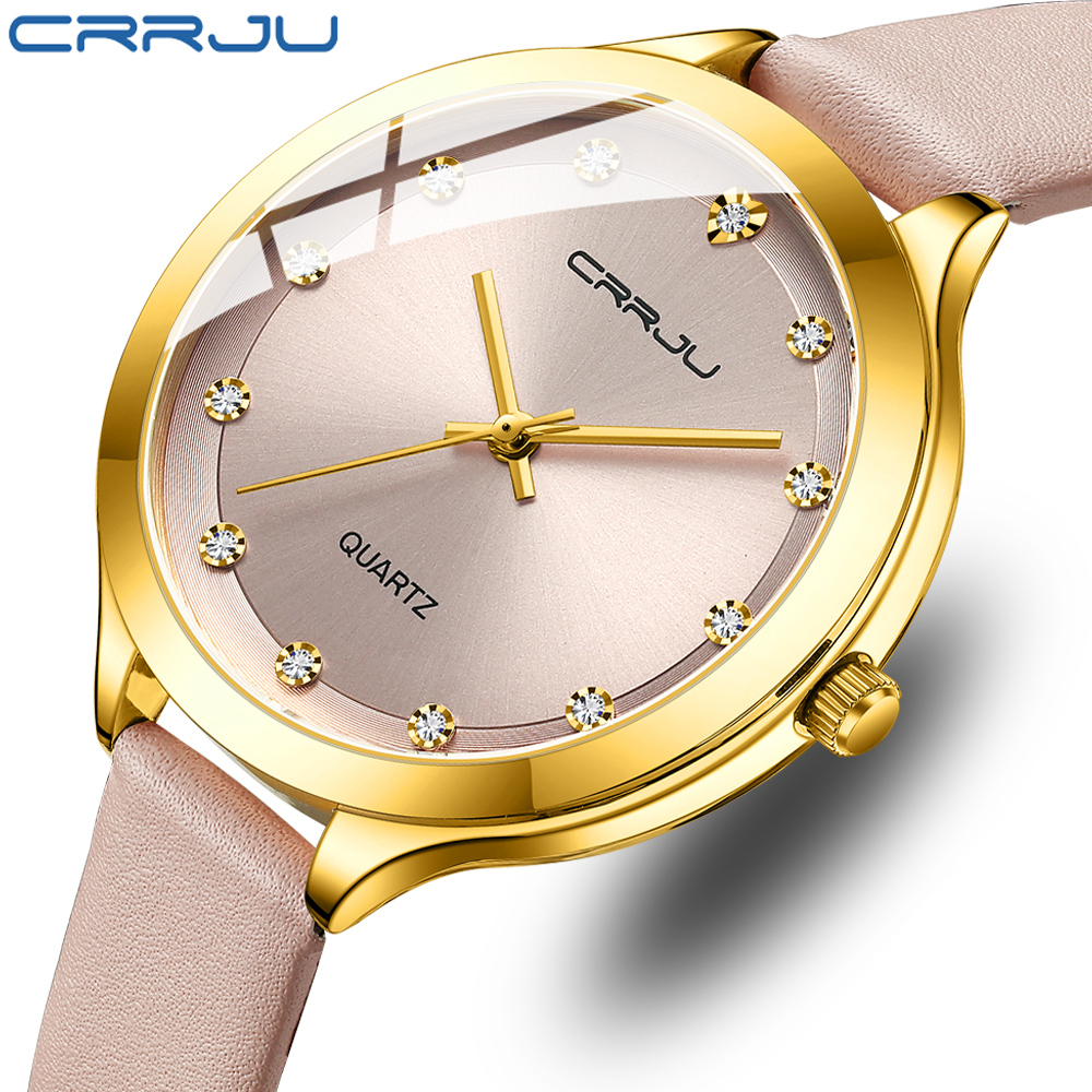 

CRRJU quartz watch women's fashion dial leather watch belt new, Red