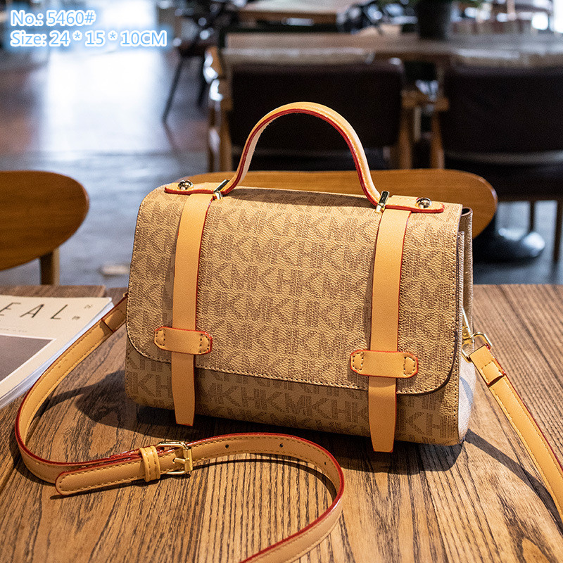 

Wholesale factory ladies shoulder bag 2 colors classic letter printed handbag flip belt fashion messenger bag elegant Joker large contrast leather backpack, Coffee-5460#