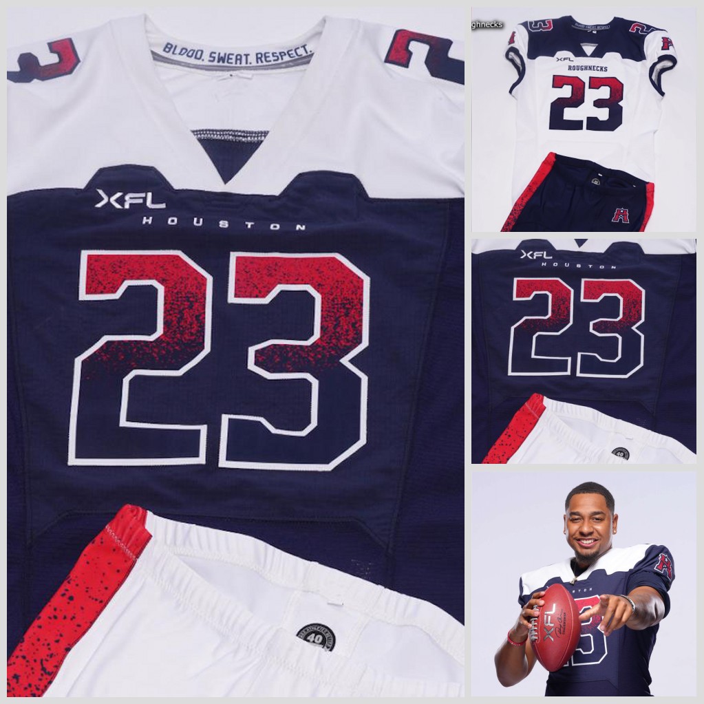 

Custom 2023 XFL Houston Roughnecks Football Jersey Kaleb Eleby Cole McDonald Brandon Silvers Trevor Allen Brycen Alleyne Max Borghi Justin Smith, Blue