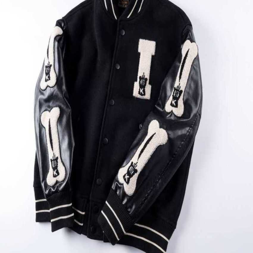 

Kapital Kountry Varsity Baseball Jacket Embroidery Bone Jackets High Quality Men Women Coat Skin Sleeve Stitching LNDY 2023, Beige