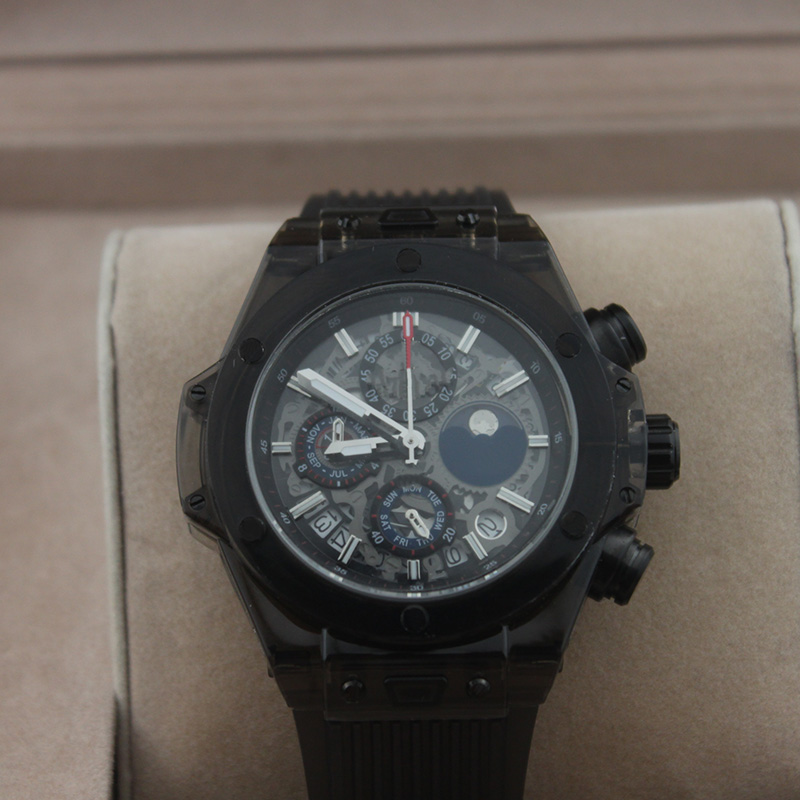 Casual men's sports watch hollow large dial multifunctional timing waterproof silica gel strap quartz watch-image-827748642