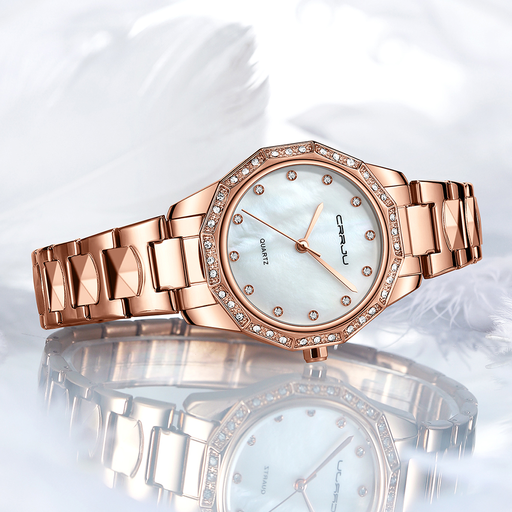 

Women's bracelet watch pink gold fashion stainless steel watch Strass oval creative ladies dress quartz watch, Rgw