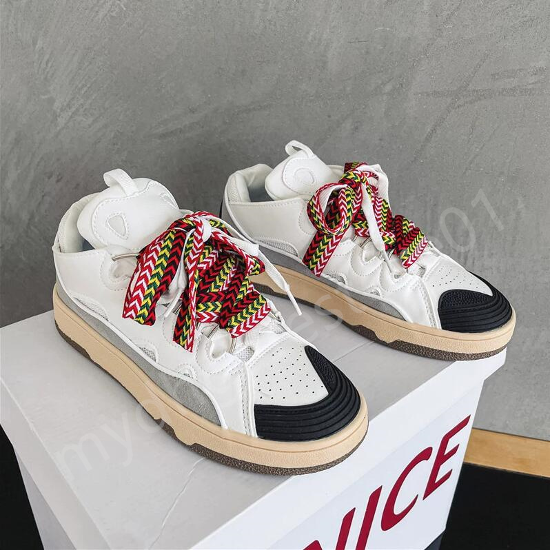 

Designer shoe luxury lanvins casual shoes men women spring autumn outdoor sneakers fashion rubber Platform trainers nappa calfskin sneaker with tag size 35-46, Color 12