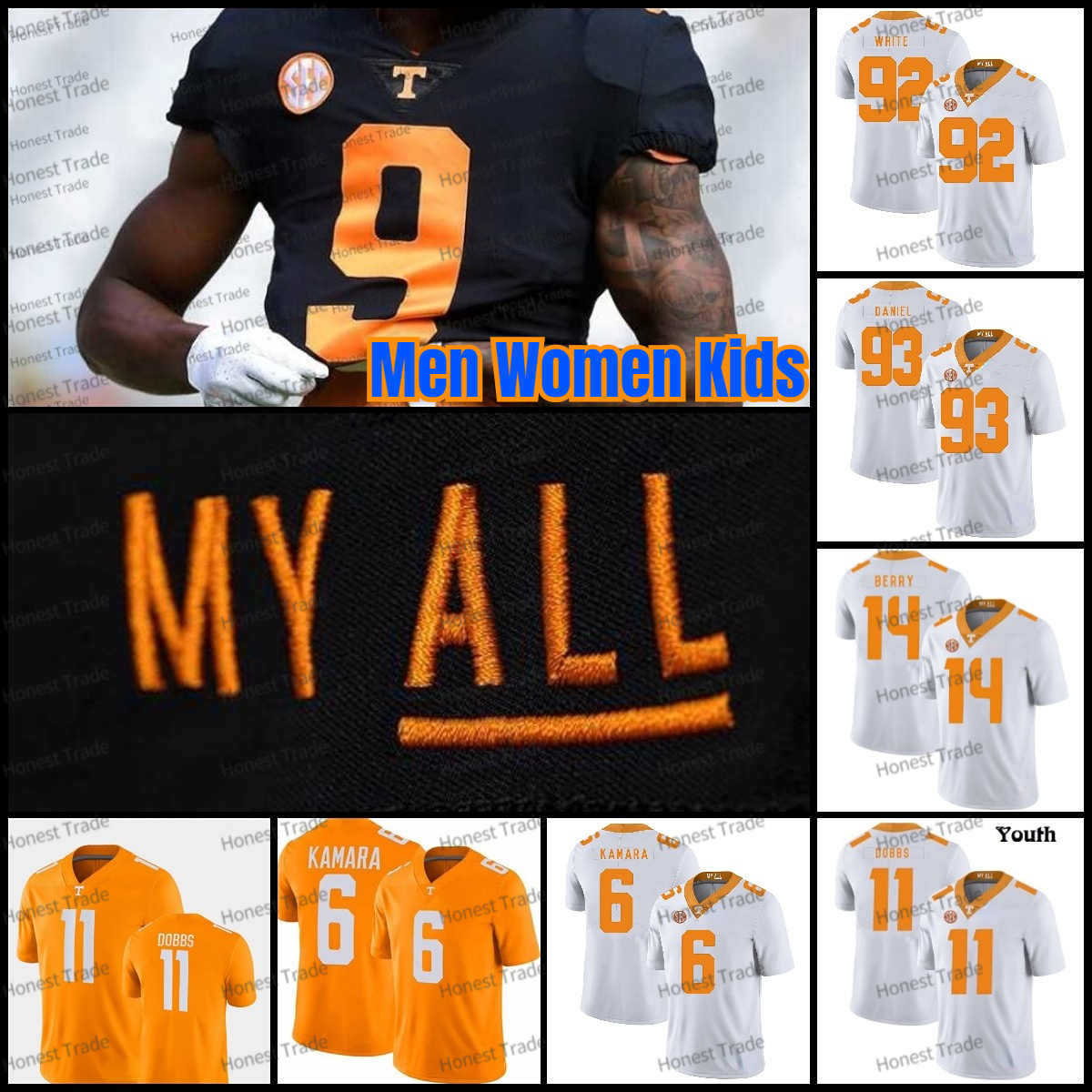 

NCAA Tennessee Volunteers Alvin Kamara Jersey 5 Hendon Hooker Peyton Manning Eric Berry 2 Jabari Small Reggie Jalin Hyatt Jaylen Wright College Football Orange, White jersey