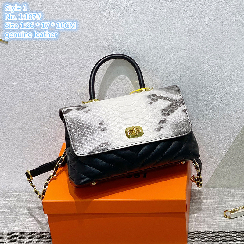 

Wholesale factory women shoulder bags 4 styles elegant foreign snake handbag flip embossed leather handbags multi-layer striped messenger bag, Black-026#-style 2-four corner buckle