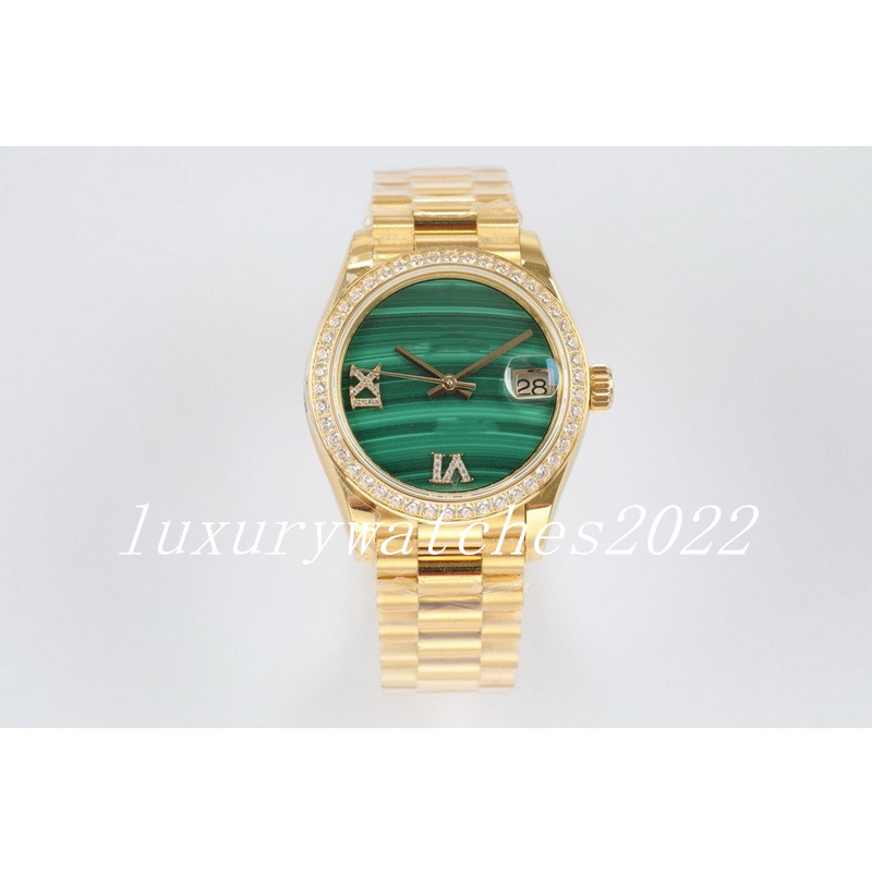 

Original box womens Watch 31mm Datejust 18k Gold Diamonds Green dial Watches Stainless Automatic Mechanical High-Quality sapphire glass WristWatch Gift, Add box