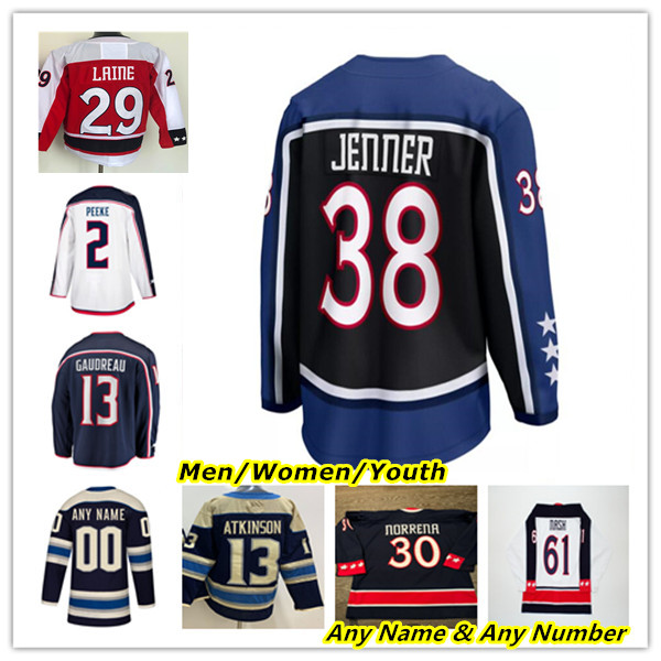 

Columbus Reverse Retro Hockey Jerseys Johnny Gaudreau Patrik Laine Sean Kuraly Boone Jenner Jack Roslovic Kent Johnson Vladislav Gavrikov Gustav Nyquist Bjork, Men retro navy