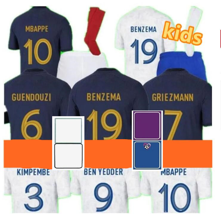 

French club Full Sets kids 2022 BENZEMA soccer jersey 2023 MBAPPE GRIEZMANN SALIBA COMAN PAVARD KANTE Enfants Maillot de foot equipe Maillots, Away kit