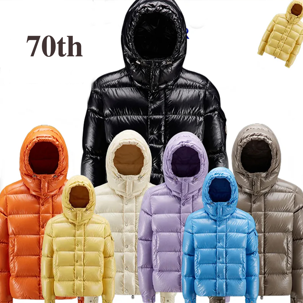 

Mens multicolor puffer down jackets 70th anniversary Commemorative edition New epaulet design warmest down jacket Unisex Womens designer coats winter parkas, White