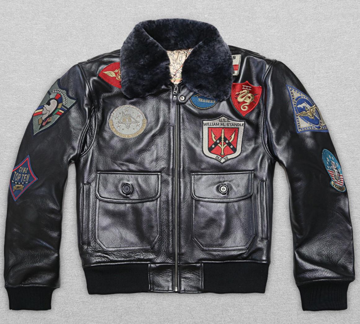 

AVIREX 2019 real fur collar cowskin flight jacket men bomber jacket men genuine leather coat motorcycle2058088, Only belt