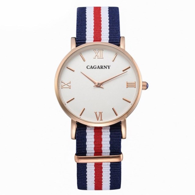 

CAGARNY Watches Women Fashion Quartzc watch Clock Woman Rose Gold Ultra Thin Case Nylon Watchband Casual Ladies, Split