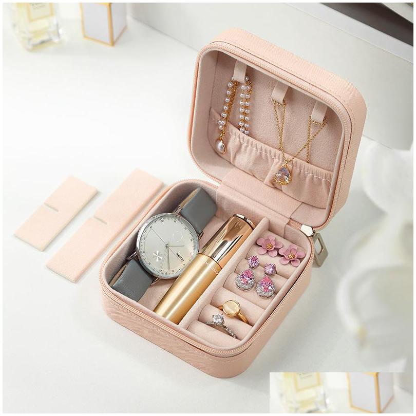 2022 pu leather jewellery storage earring boxes jewelry box display case organizer packaging storage for home travel girl gift2671970