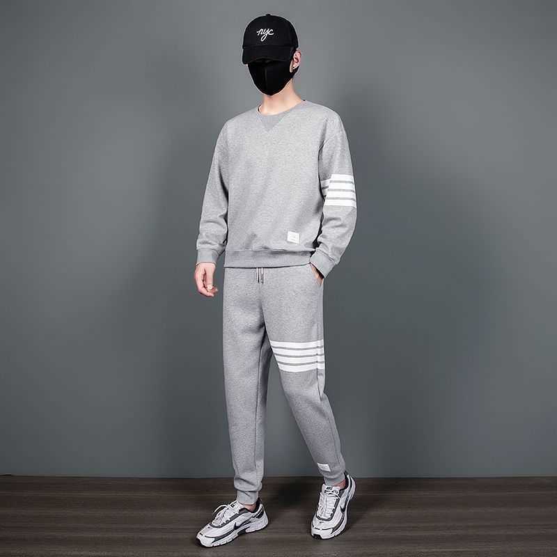 

Autumn winter pure cotton Loopback Jersey Knit Engineered arm stripe Sweatshirt Crewneck Pullover brown men's women Sweaters, 00