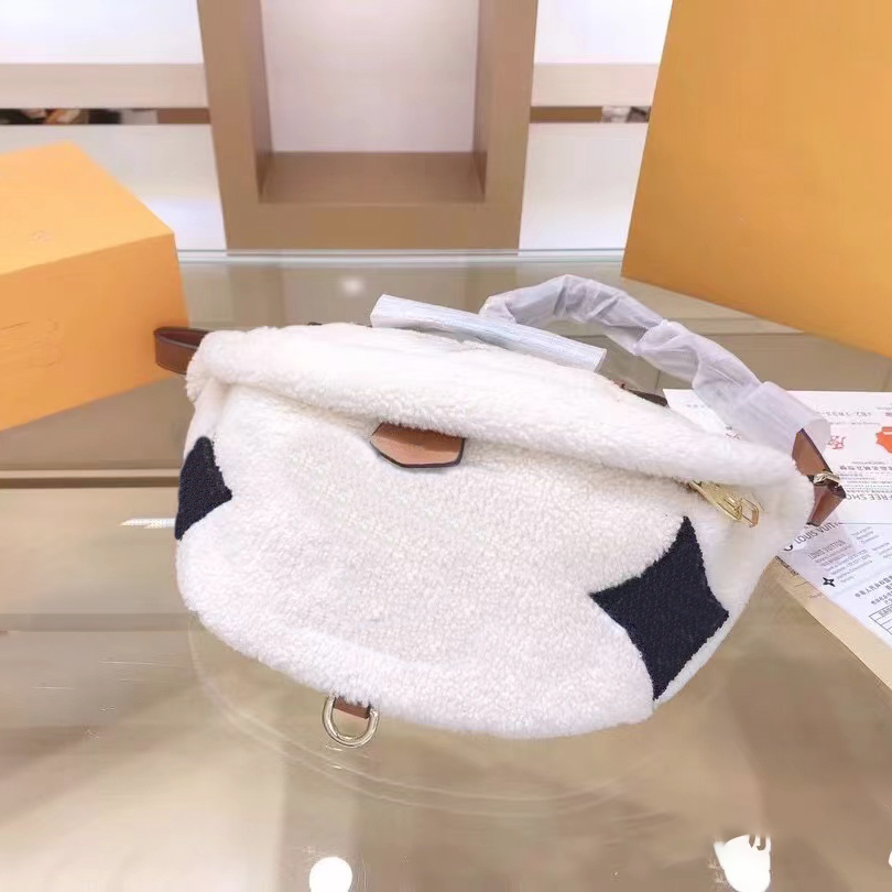 

luxury Teddy Lambswool waistband bum bags Womens mens fashion Luxurys Designers velour Waistpacks Clutch bags handbag Crossbody Shoulder Embroidery purse travel, Brown-red sign