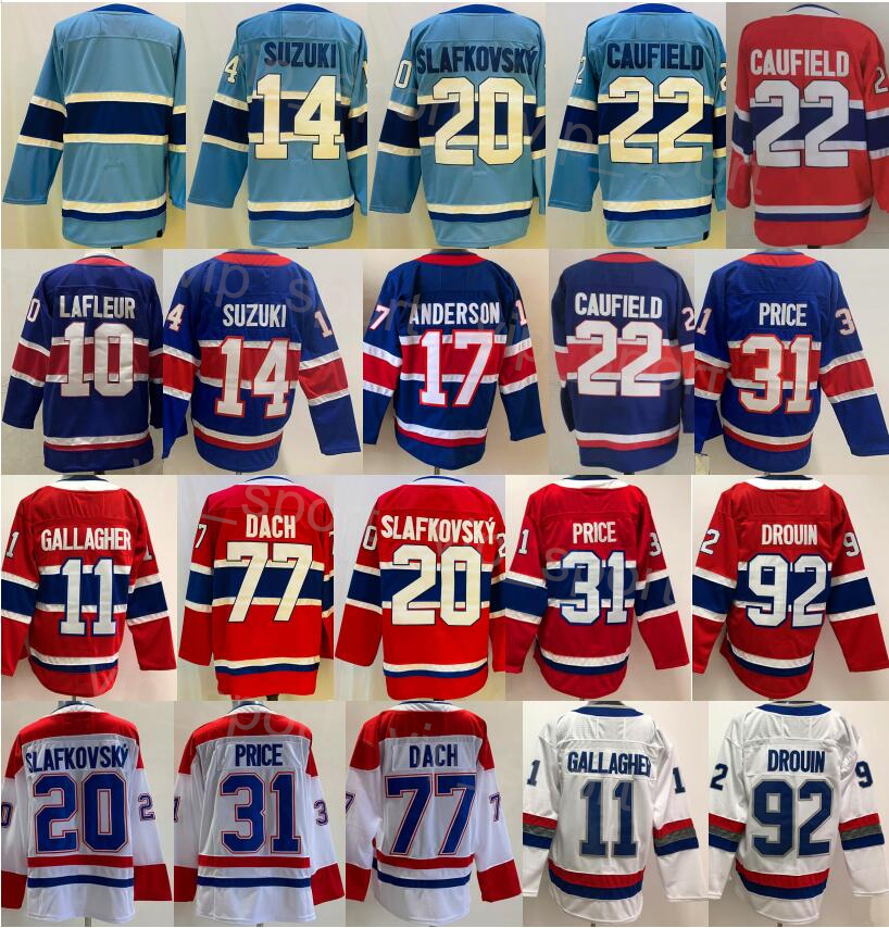 

Men Hockey Reverse Retro 92 Jonathan Drouin Jersey 14 Nick Suzuki 17 Josh Anderson 20 Juraj Slafkovsky 77 Kirby Dach 22 Cole Caufield 11 Brendan Gallagher Carey Price, Blue