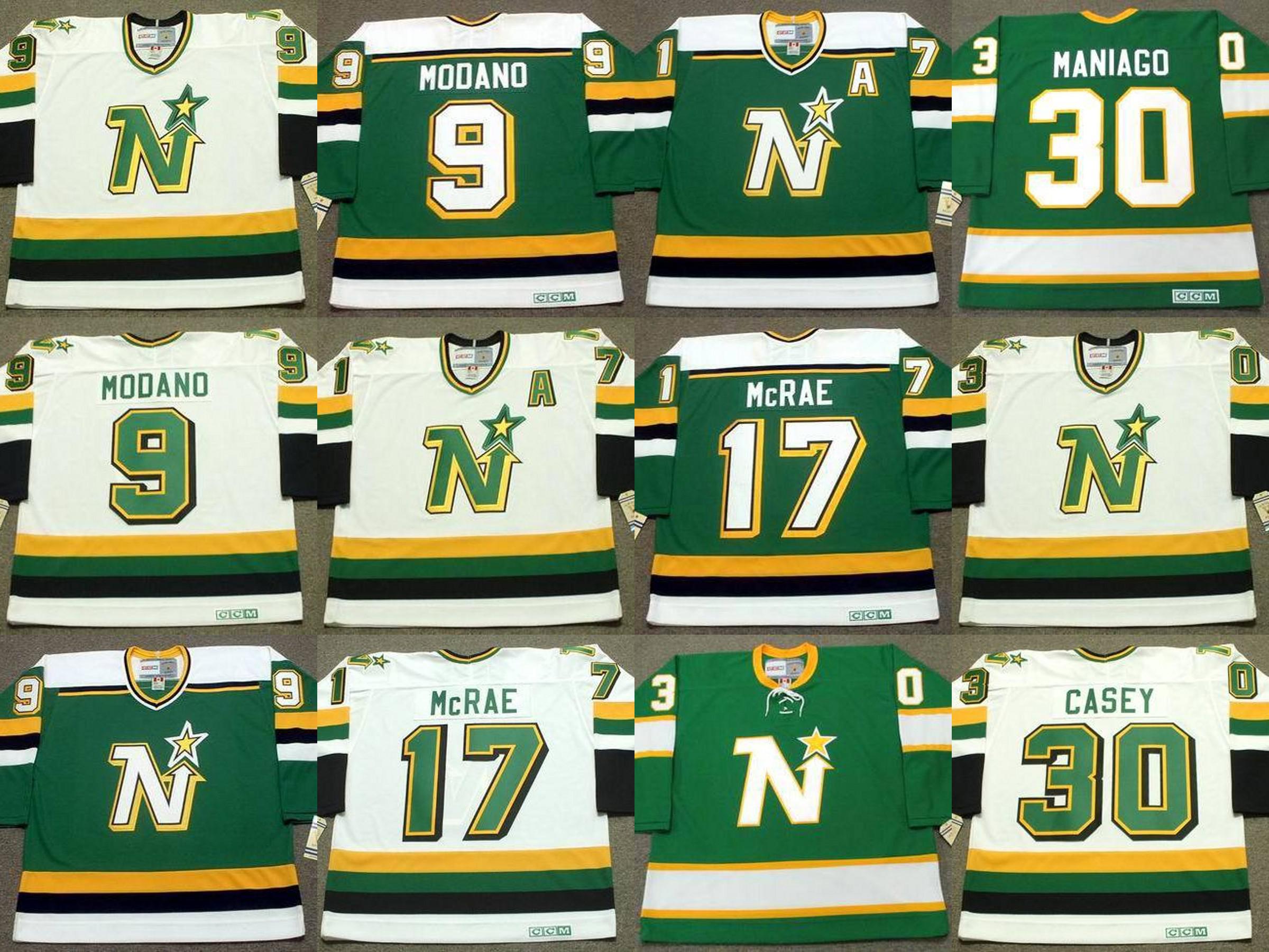 

9 MIKE MODANO 17 BASIL McRAE 30 CESARE MANIAGO 1991 CCM jersey, As picture