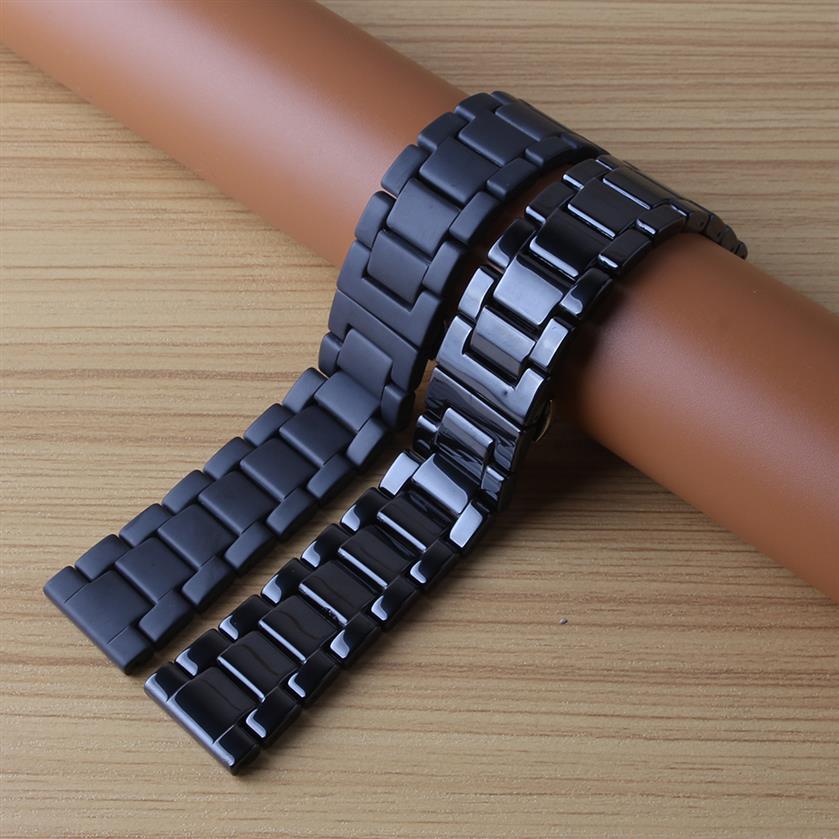 

Black polished and matte watchband ceramic Watches Men Women Accessories fashion bracelet with butterfly buckle 20mm 22mm fit Smar244w