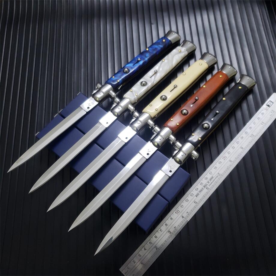 

5Models Mafia Stiletto 13 inch Automatic Knife 440c blade Wood/Acrylic Handle Italy ACK Single Action Pocket Auto Hunting Camping AB Xmas gift knives knifes