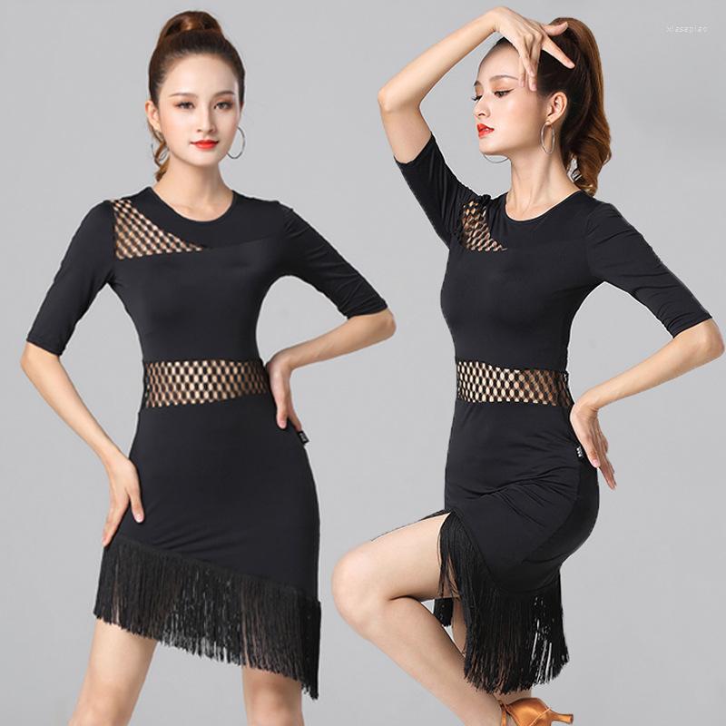 

Stage Wear Woman Fringe Latin Dance Dress Elegant Ballroom Competition Dresses Women Skirts For Samba Tango Chacha, Black suit