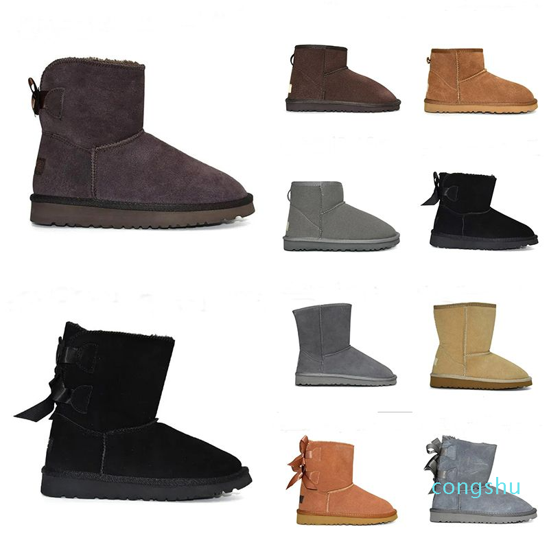 

with box boots luxury platform women womens for Designer snow boot ankle mini short bow fur for winter black Chestnut Bowtie classic australia, #1