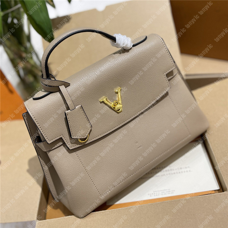 

Woman Designer Handbags Luxury Genuine Leather Top Handle Purses LOCKME EVER Fashion Handbags Brand Letters Buckle Handbags, Red