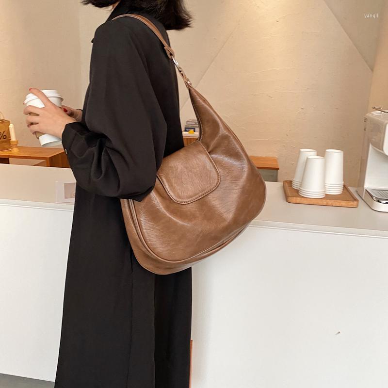 

Evening Bags Fashion Vintage PU Leather Shoulder For Women 2022 High Capacity Hand Bag Lady Winter Trending Handbags And Purses, Black