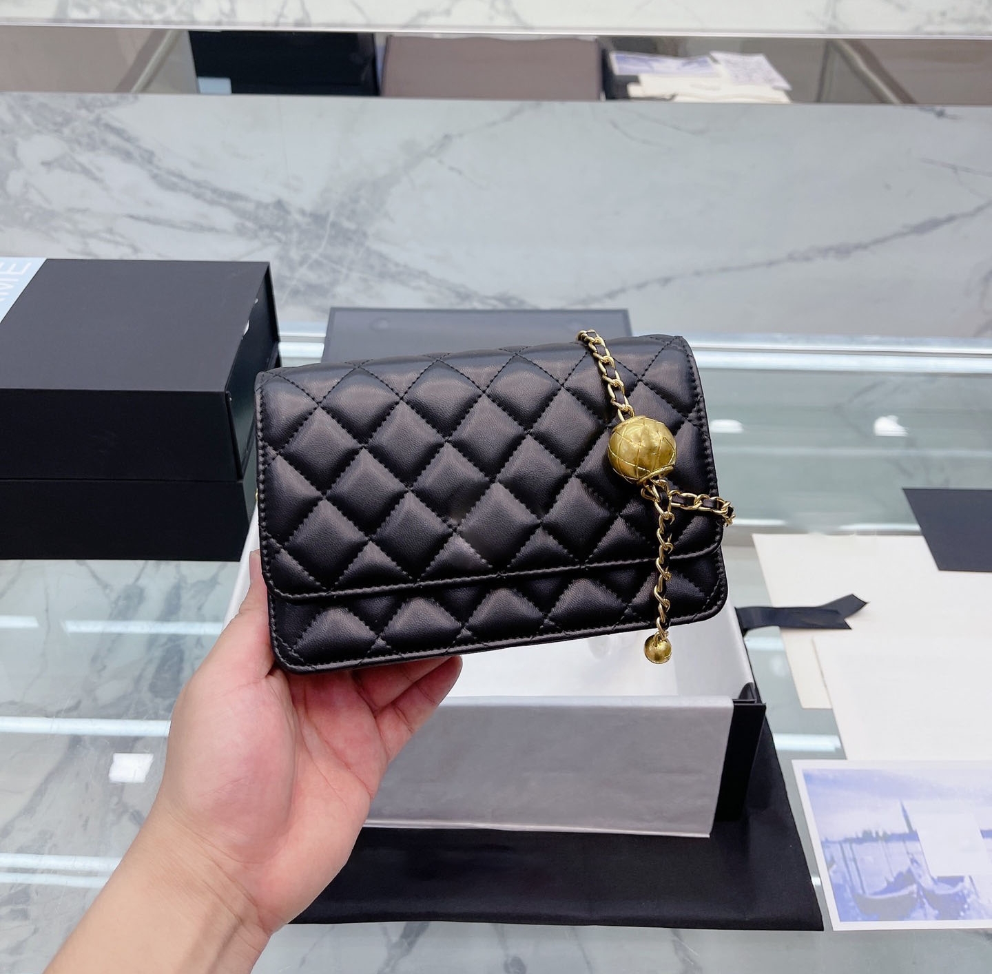 

Fashion leather shoulder bag Luxury designer channel bags Flap Clutch Crossbody bag Chain gold ball Women's handbag Woc Tote wallet 7 colors are small convenient, Green