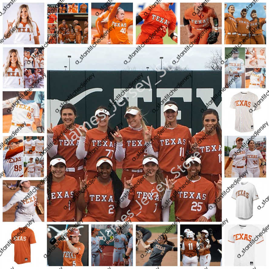 

College Baseball Wears Custom Texas Longhorns Softball Baseball Jersey 22 Estelle Czech Logan Hulon Sophia Simpson 18 JJ Smith 44 Katie Cimusz McKenzie Parker Mia, Diamonds white