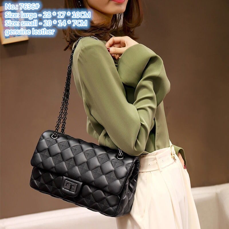 

Wholesale ladies shoulder bags 2 colors classic embossed leather handbag double flip retro plaid chain bag elegant temperament black rhombus coin purse, Black-636#-small
