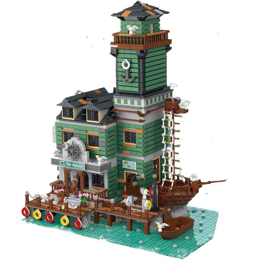 

UrGe MOC Block UG-30103 Idea Series Old Fishing Boat Wharf Houseboat Restaurant 3353PCS Building Blocks Brick Birthday Toys Gift S229d