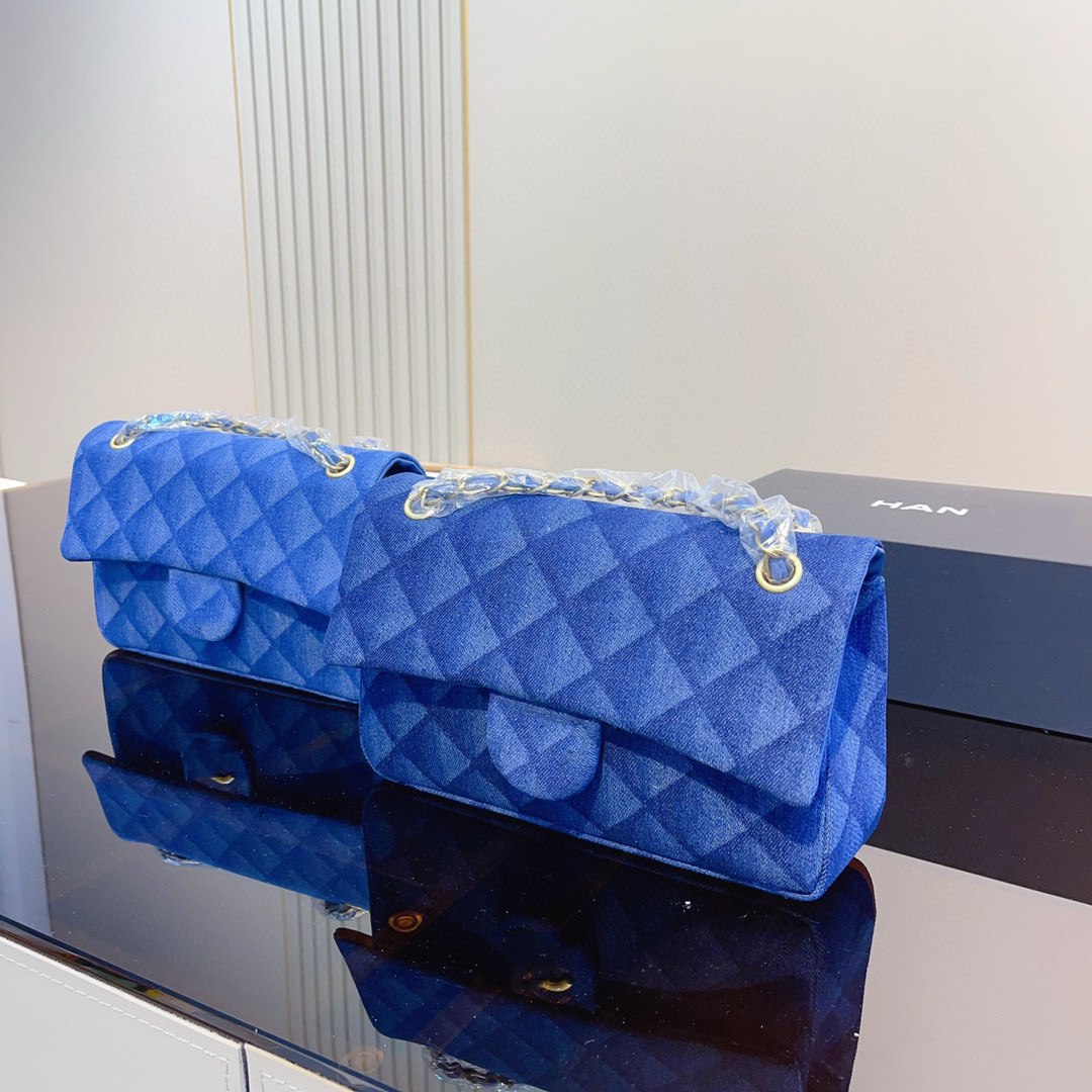 Original Chain Shoulder Bags Designer Bag Luxury Ladies Diamond Shape Messenger Bag Wool Belt Gold Logo - Blue 25cm-image-828305883