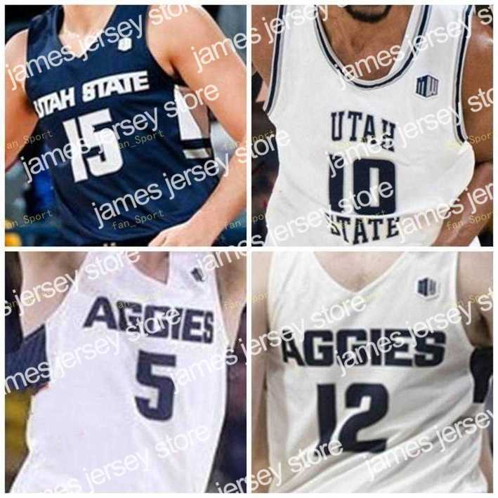 

College Basketball Wears Nik1 NCAA College Utah State Aggies Basketball Jersey 5 Sam Merrill 23 Neemias Queta 2 Sean Bairstow 13 Liam McChesney Custom Stitched, As
