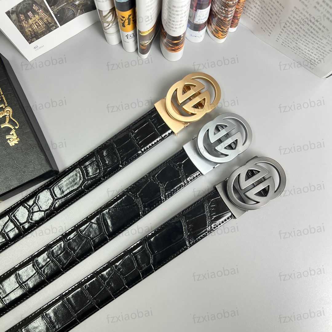 

Men Designer Belt Womens Mens Belts Alligator Pattern Leather Big Gold Silver Gun Color Letter G Buckle Men Fashion Versatile Waist Belt, As pic