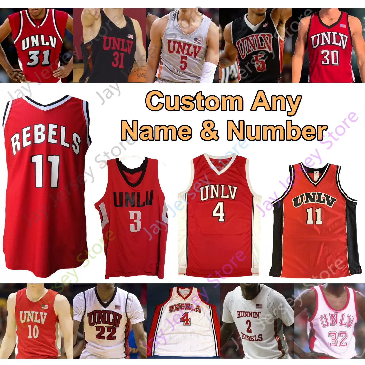 

Custom 2020 UNLV Rebels Basketball Jersey NCAA College Larry 4 Johnson Shawn 31 Marion Lamar 5 Odom 34 Rider 23 Reggie Theus Amauri Hardy, White i