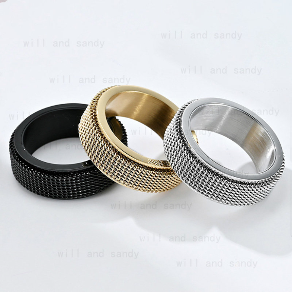 

Rotary Stainless Steel Mesh Ring Band Gold Decompression Rings for Men Women Hiphop Fashion Fine Jewelry