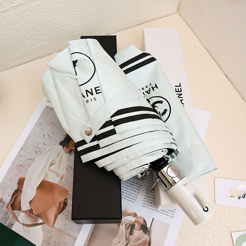 

Women's Designer Full Automatic Umbrellas Retro Folding Rain and Shine Umbrella Logo Black and White