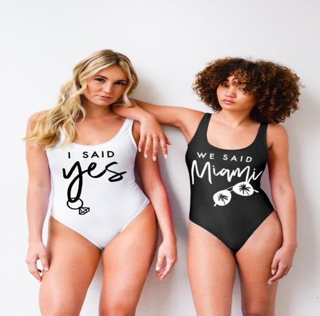 

Bachelorette Party I Said Yes We Said Miami One Piece Swimsuit Bride Bridesmaid Wedding Women Bodysuit Sexy Bathing Suit Beach Y207687630, White t black yes