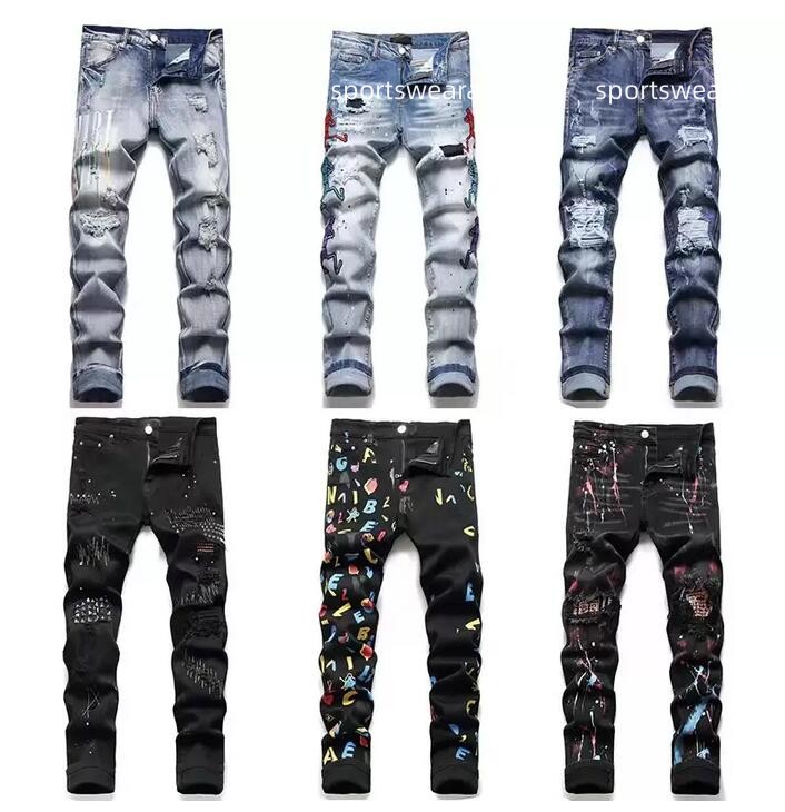 

2022 Mens Jeans Ripped Skinny Stretch Biker Denim Slim Fit Hip Hop Pants Men's Pants Asia Size 29-38 High Quality, C11