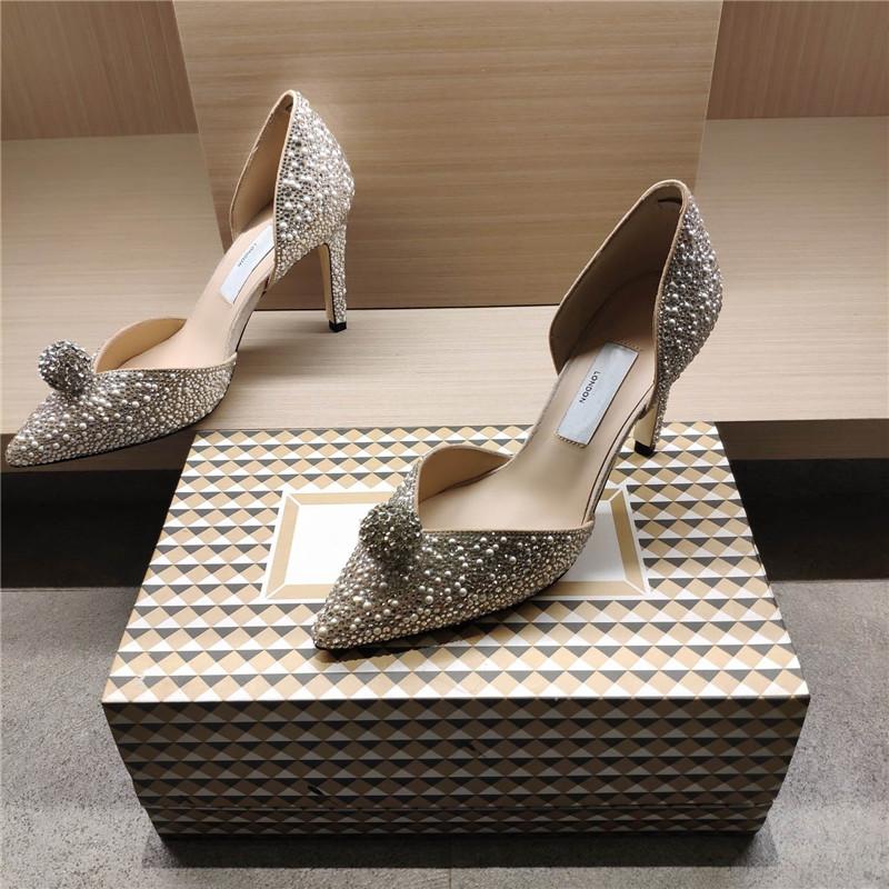 Designer De Luxe JC Multicolore Paillettes Paillettes Stiletto Pompe Talons Escarpins Légers Chaussures Habillées Avec Boîte D'origine