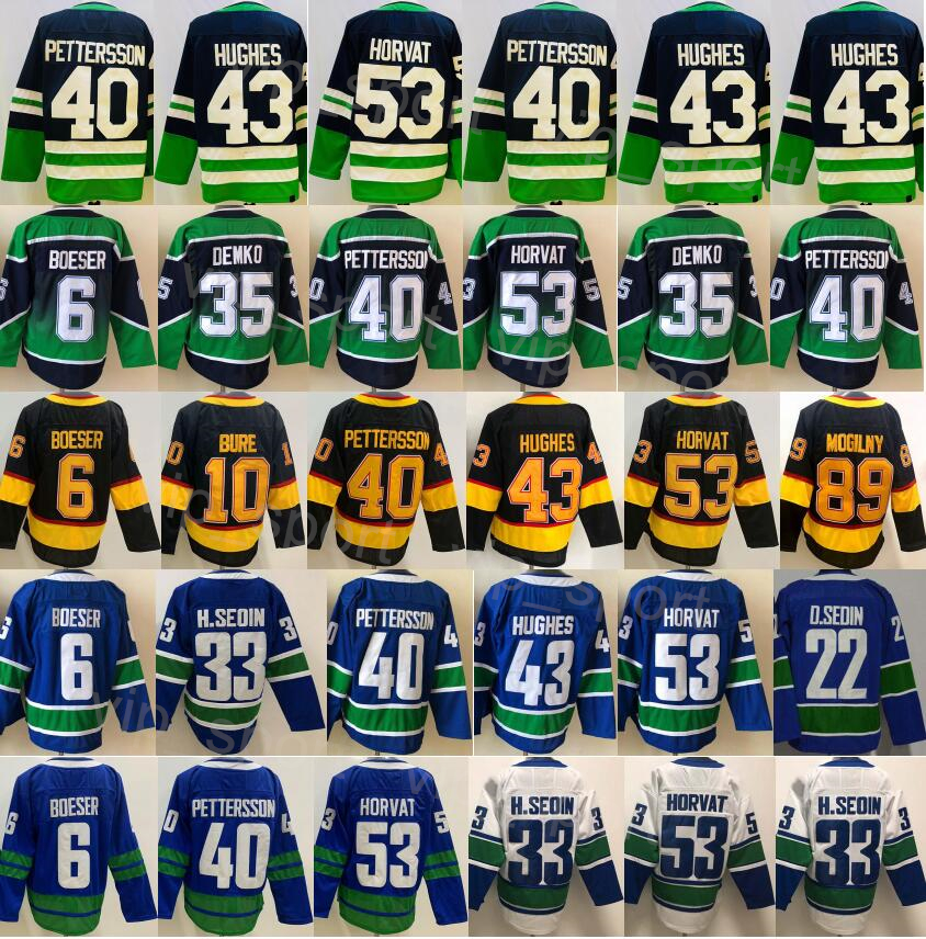 

Men Ice Hockey Reverse Retro 40 Elias Pettersson Jerseys 43 Quinn Hughes 35 Thatcher Demko 22 Daniel Sedin 33 Henrik Sedin 53 Bo Horvat 6 Brock Boeser Navy Black Blue
