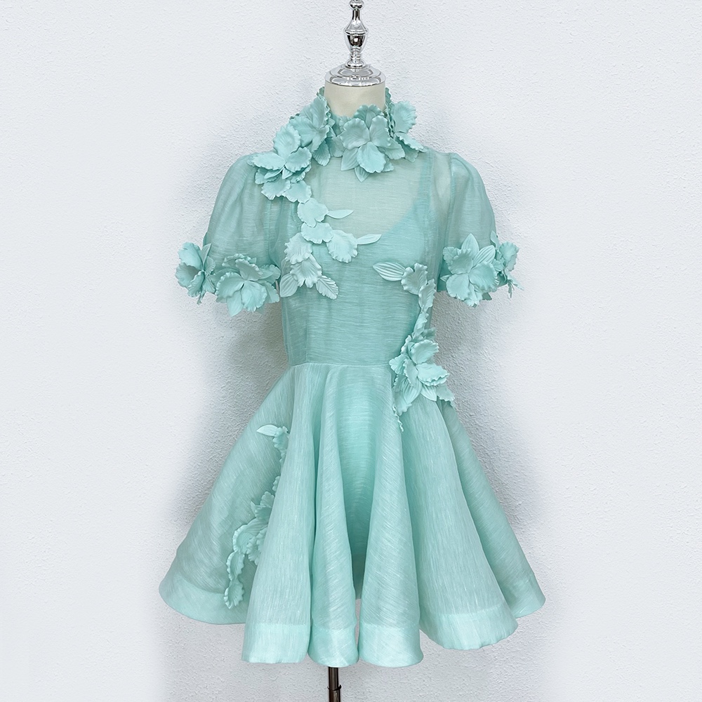 

Runway Dresses 2023 Australian designer designed silk hemp flower dress 01, Wathet