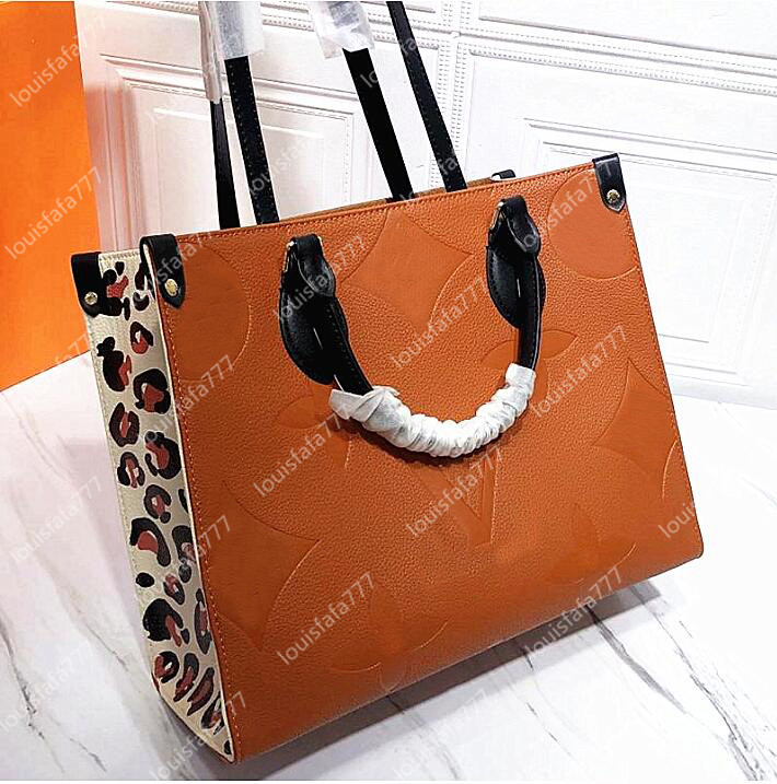 

FASHION 2 Size ONTHEGO M44925 Leopard Splicing WOMEN luxurys designers bags genuine leather lady Handbags messenger crossbody shoulder bag Totes Wallet backpack, Black